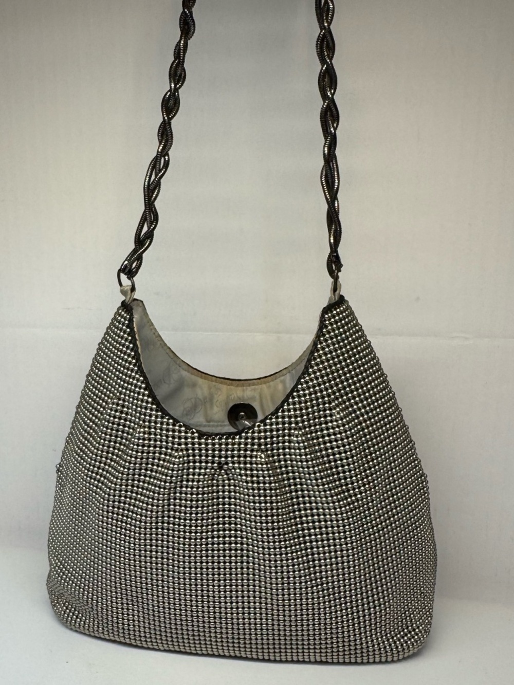 Vintage Whiting & Davis Silver Bubble Mesh Hobo Evening Bag Twisted Chain Y2K